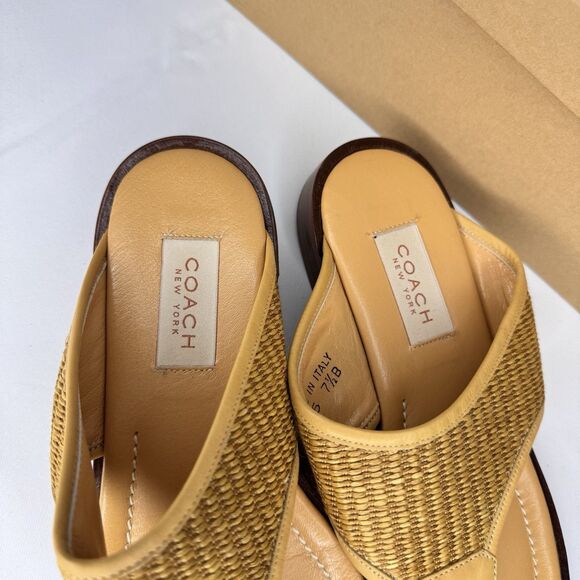 Coach Sz 7.5B Woven Square Toe Thong Sandals Nadya Des Desert Brown Leather J375 - Picture 7 of 12
